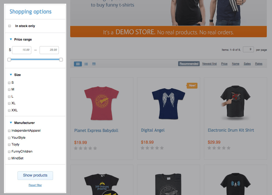 X-Cart standard Product Filter